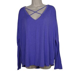 Victorias Secret PINK Super Soft Long Sleeve Strappy V-Neck Top Tee Women Size L